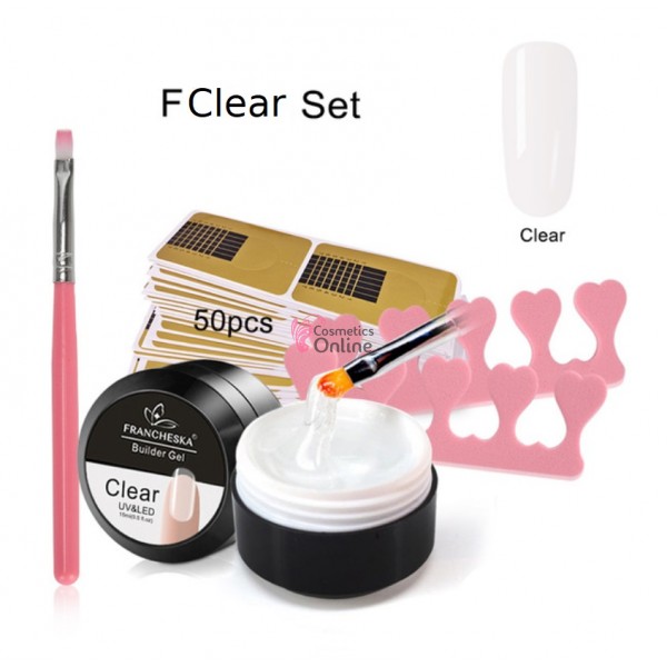Kit pentru extensii unghii false cu Gel UV/ LED FRANCHESKA de 15 ml - FRA Clear (Transparent)